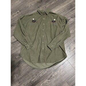 Vintage 90s Let’s Quizz Again Corduroy Button Shirt Bears Embroidered Womens M